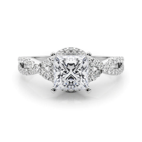 White gold Fancy Yellow Heart  Halo Twist Band Solitaire Prong Setting Ring