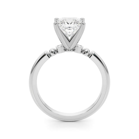 Platinum Princess Solitaire Beaded Band with Four-Prong Setting