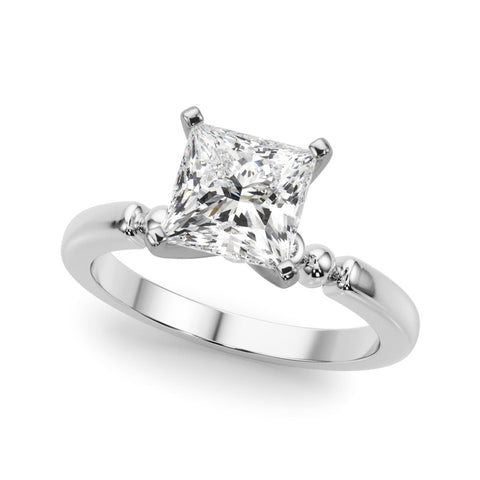White gold Princess Solitaire Beaded Band with Four-Prong Setting