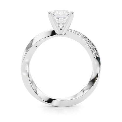 Platinum Princess Solitaire Diamond Engagement Ring with Side Stone Accents and Four-Prong Setting