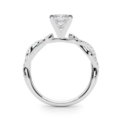 White gold Princess Solitaire Twisted Pave Band with Four-Prong Setting