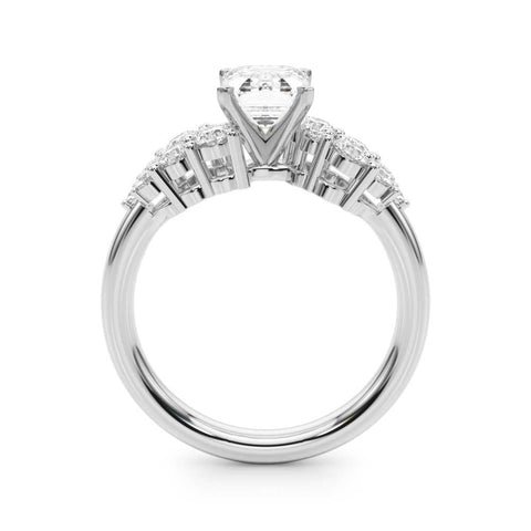 White gold Radiant Cluster Diamond Engagement Ring with Pavé Band and Four-Prong Setting