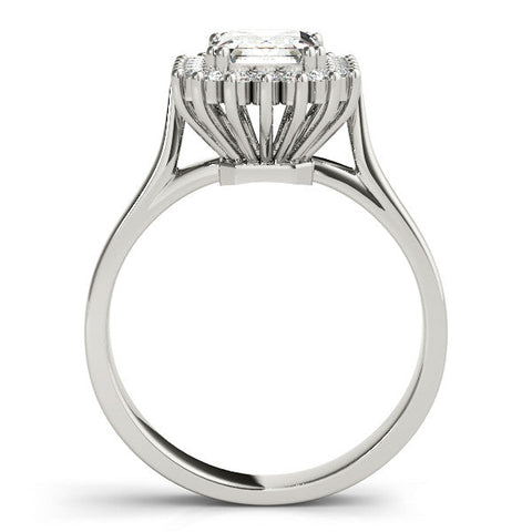 Platinum Radiant Cut Diamond Halo Ring with Solitaire Band and Prong Setting