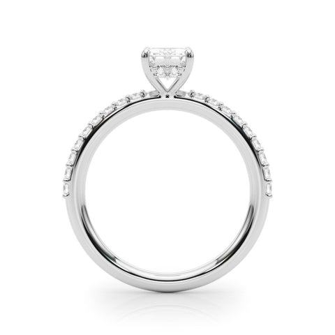 Platinum Emerald Cut Diamond Pavé Band Ring with Four-Prong Setting