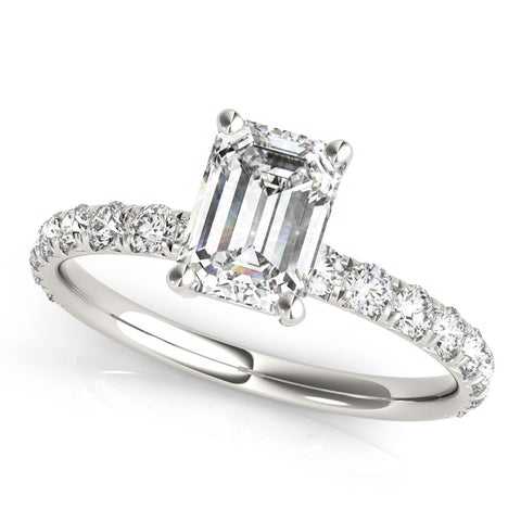 Platinum Emerald Cut Diamond Pavé Band with Four-Prong Setting