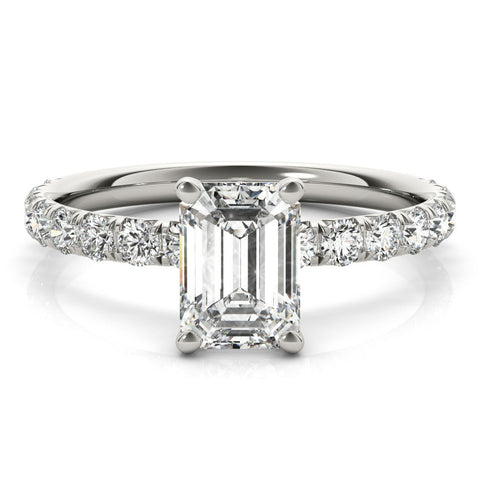White gold Radiant Cut Diamond Pavé Band with Four-Prong Setting