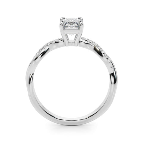 Platinum Emerald Cut Diamond Twist Band Solitaire with Prong Setting