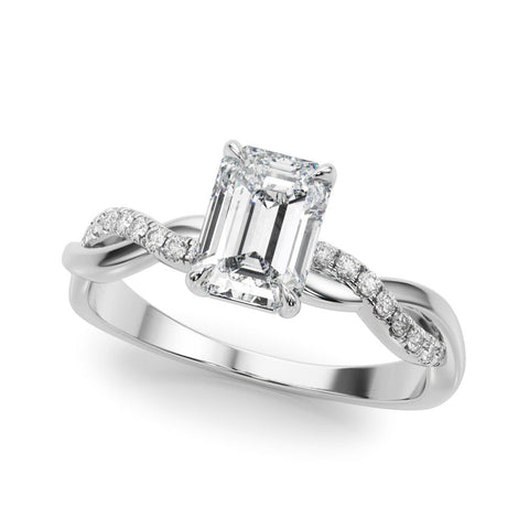 White gold Radiant Cut Diamond Twist Band Solitaire with Prong Setting