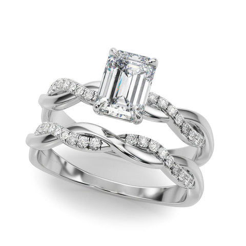 Platinum Radiant Cut Diamond Twist Band Solitaire with Prong Setting