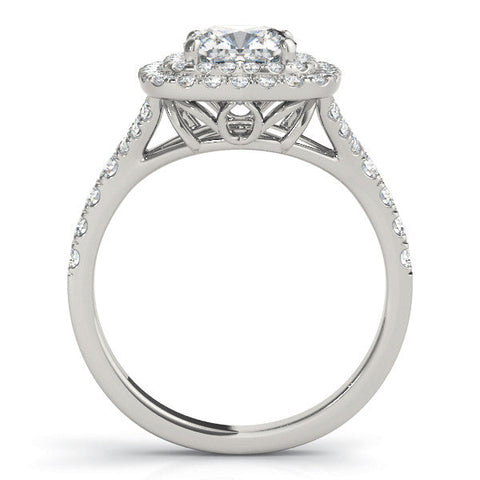 Platinum Cushion Cut Double Halo Pave Band Prong Setting Ring