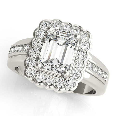 Platinum Radiant Cut Halo Pave Band Four-Prong Ring
