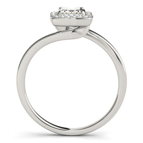 White gold Radiant Cut Halo Solitaire Ring with Channel Band and Four-Prong Setting