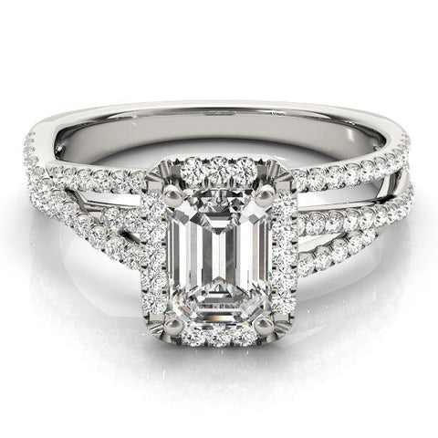 White gold Emerald Cut Halo Split Shank Prong Setting Ring