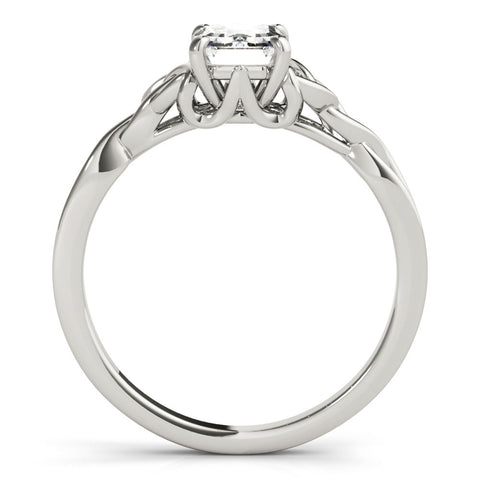 White gold Emerald Cut Solitaire Celtic Knot Ring with Four-Prong Setting