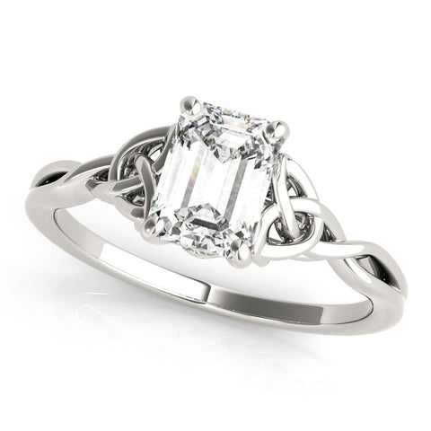 Platinum Radiant Cut Solitaire Celtic Knot Ring with Four-Prong Setting