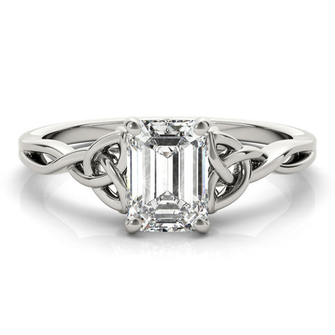 Platinum Emerald Cut Solitaire Celtic Knot Ring with Four-Prong Setting
