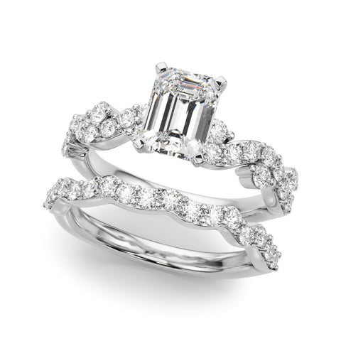 Platinum Radiant Cut Solitaire Diamond Twisted Band with Pave Setting