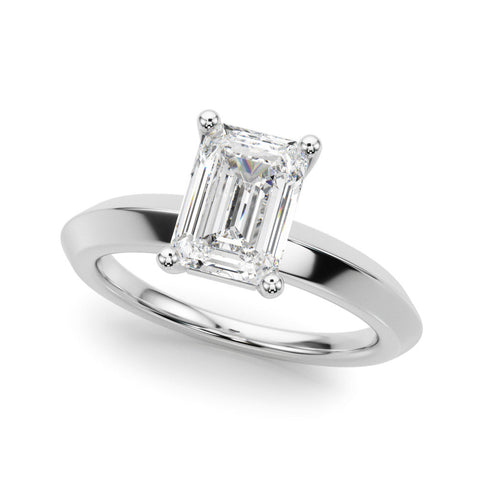 Platinum Radiant Cut Solitaire Engagement Ring with Flat Band and Four-Prong Setting