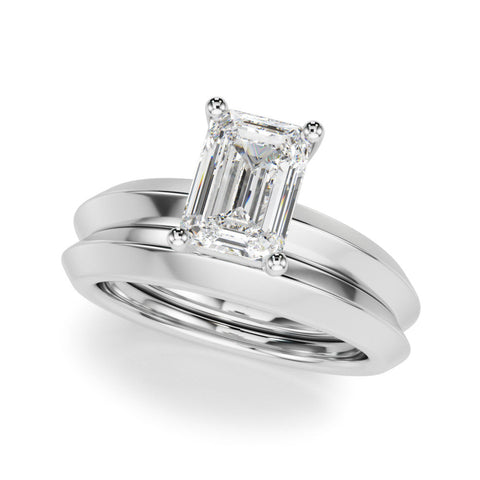 White gold Radiant Cut Solitaire Engagement Ring with Flat Band and Four-Prong Setting