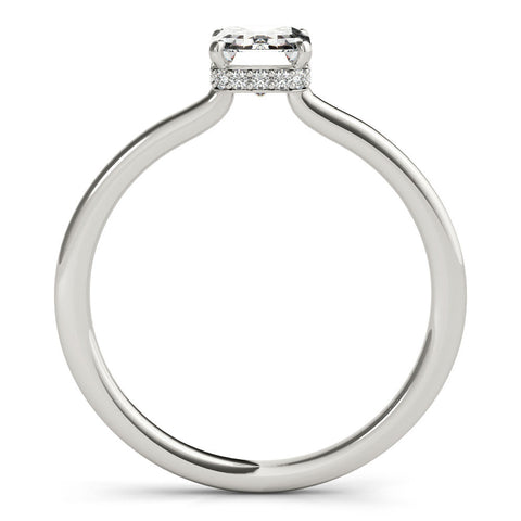 White gold Emerald Cut Solitaire Engagement Ring with Four-Prong Setting on a Classic Band