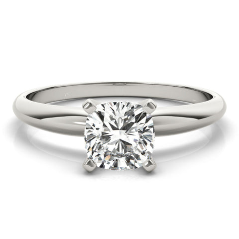 White gold Princess Cut Solitaire Engagement Ring with Round Band and Four-Prong Setting