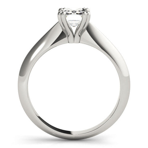 Platinum Emerald Cut Solitaire Engagement Ring with Tapered Band and Four-Prong Setting