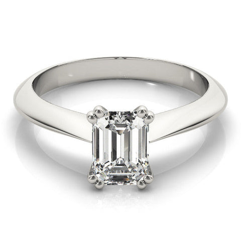 White gold Radiant Cut Solitaire Engagement Ring with Tapered Band and Four-Prong Setting