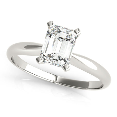White gold Radiant Cut Solitaire Ring with Four-Prong Setting on a Classic Band