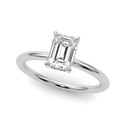 White gold Radiant Cut Solitaire Ring with Thin Band and Four-Prong Setting
