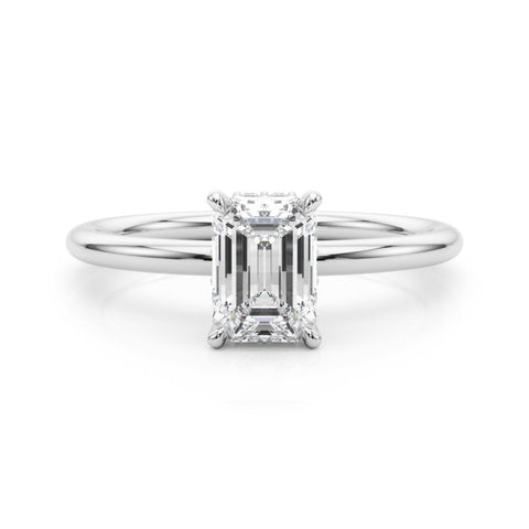 White gold Radiant Cut Solitaire Ring with Thin Band and Four-Prong Setting