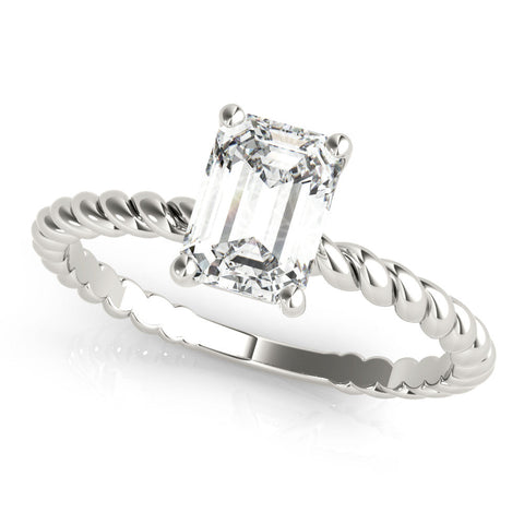 White gold Radiant Cut Solitaire Twisted Band with Four-Prong Setting