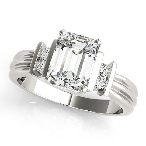 Platinum Radiant Cut Three-Stone Channel Set Ring with Bar Prongs