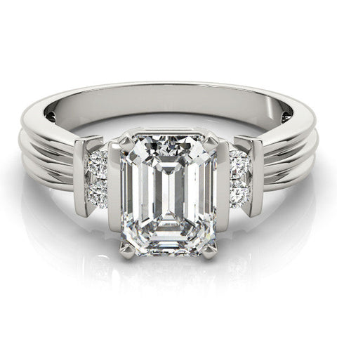 Platinum Radiant Cut Three-Stone Channel Set Ring with Bar Prongs