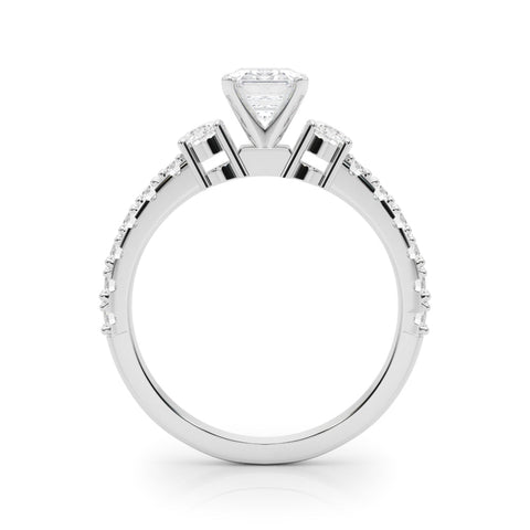 White gold Emerald Solitaire Twist Band with Pavé Setting and Four-Prong Setting