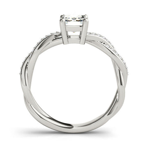 Platinum Fancy Blue Princess  Cut Twisted Pavé Band Solitaire Ring with Four-Prong Setting
