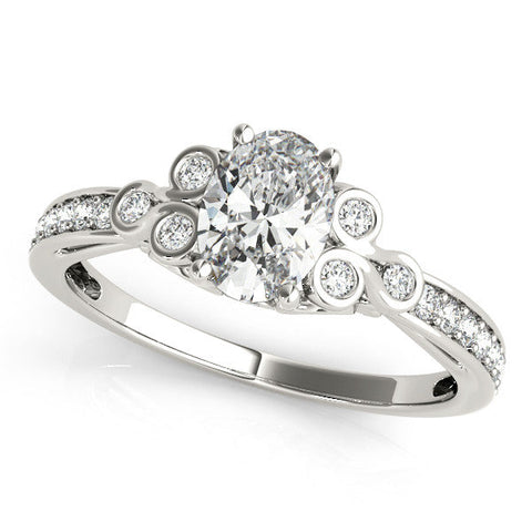 Platinum Oval Diamond Bezel and Prong Setting with Pave Band