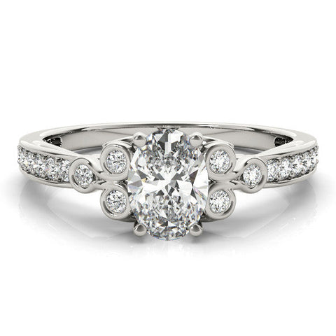 Platinum Oval Diamond Bezel and Prong Setting with Pave Band