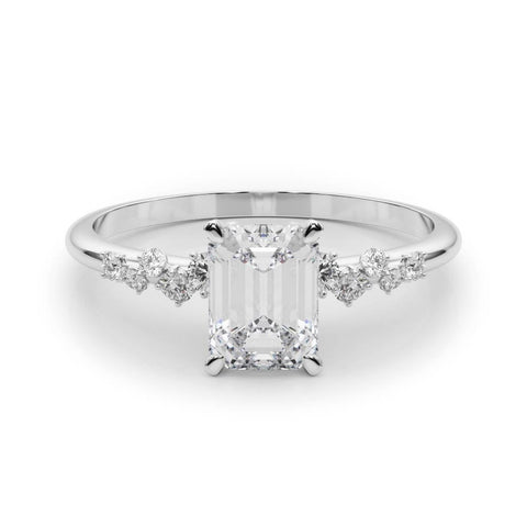 Platinum Emerald Diamond Cluster Prong-Set Solitaire Ring