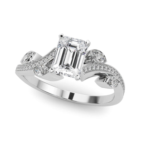Platinum Emerald Diamond Swirl Band with Prong Setting