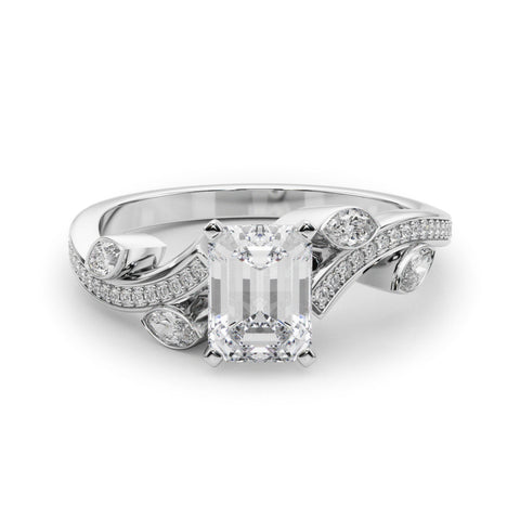 Platinum Emerald Diamond Swirl Band with Prong Setting