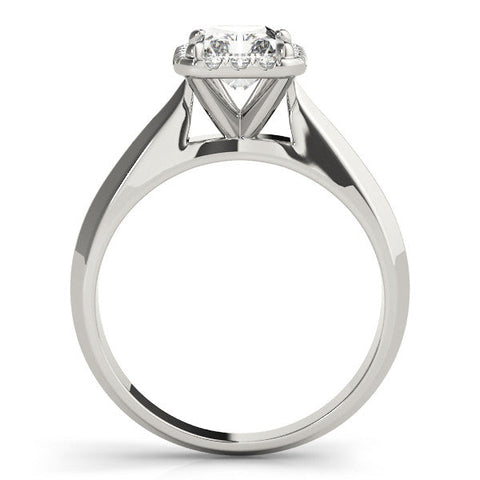 White gold Radiant Halo Diamond Ring with Cathedral Band and Four-Prong Setting