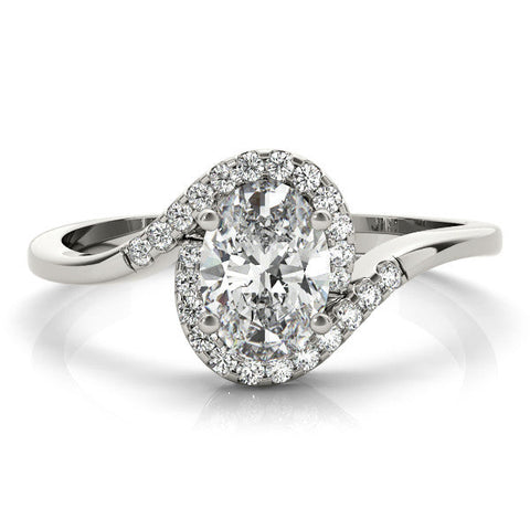 Platinum Oval Halo Twist Band with Four-Prong Setting