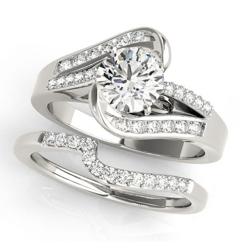 White gold Round Solitaire Bypass Diamond Engagement Ring with Channel-Set Band and Four-Prong Setting