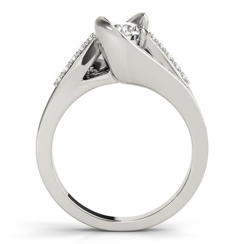 White gold Round Solitaire Bypass Diamond Engagement Ring with Channel-Set Band and Four-Prong Setting