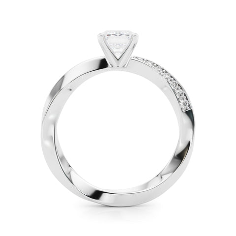 White gold Radiant Solitaire Diamond Engagement Ring with Side Stone Accents and Four-Prong Setting