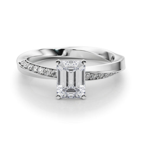 White gold Radiant Solitaire Diamond Engagement Ring with Side Stone Accents and Four-Prong Setting