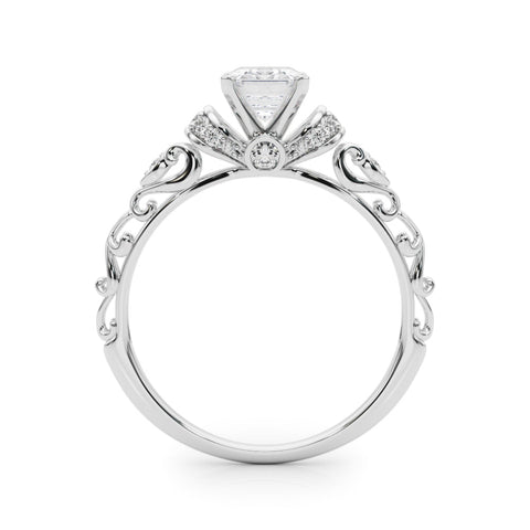 Platinum Radiant Solitaire Diamond Ring with Filigree Band and Four-Prong Setting
