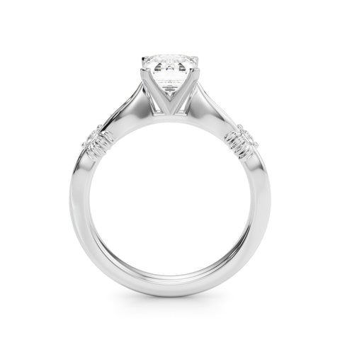 White gold Emerald Solitaire Diamond Twisted Band with Four-Prong Setting