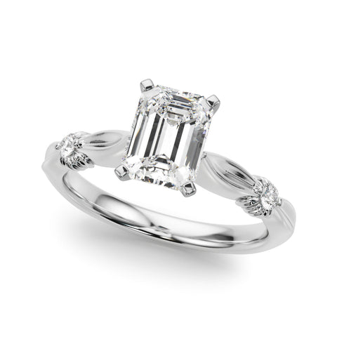 White gold Emerald Solitaire Diamond Twisted Band with Four-Prong Setting