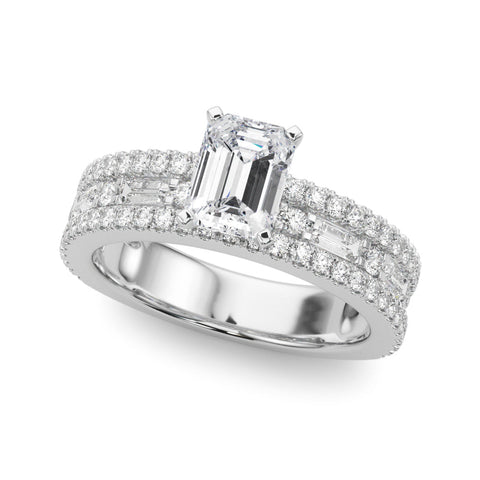 Platinum Emerald Solitaire Diamond with Pave and Channel Set Band